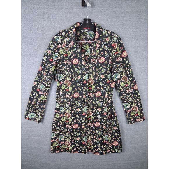 Johnny Was Womens Coat Medium Black Embroidered Floral Long Multi Y2K Boho